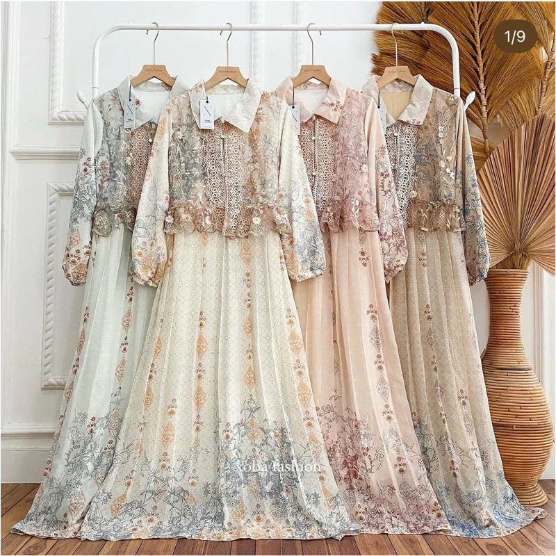 GAMIS LEBARAN CERUTI BABYDOLL DRESS BRUKAT RAMADHAN IDUL FITRI SET DENGAN HIJAB SET KERUDUNG MURAH KODE GM GROSIR TANAH ABANG MEWAH ACARA SAMAAN BAJU LEBARAN