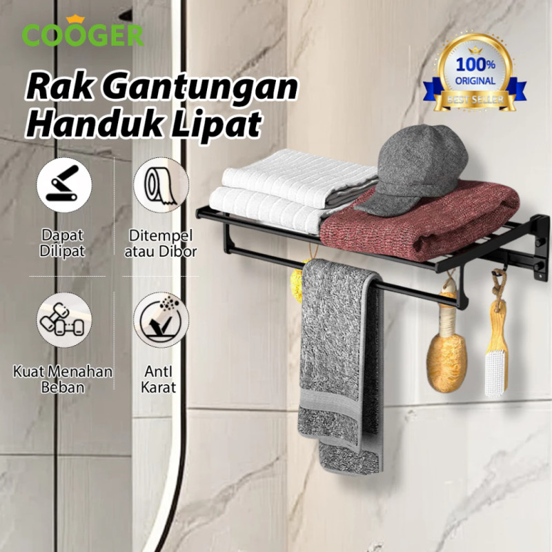 COOGER Rak Handuk Kamar Mandi Aluminium Lipat Tempel Dinding Anti Karat Ringan dan Tidak Mudah Patah