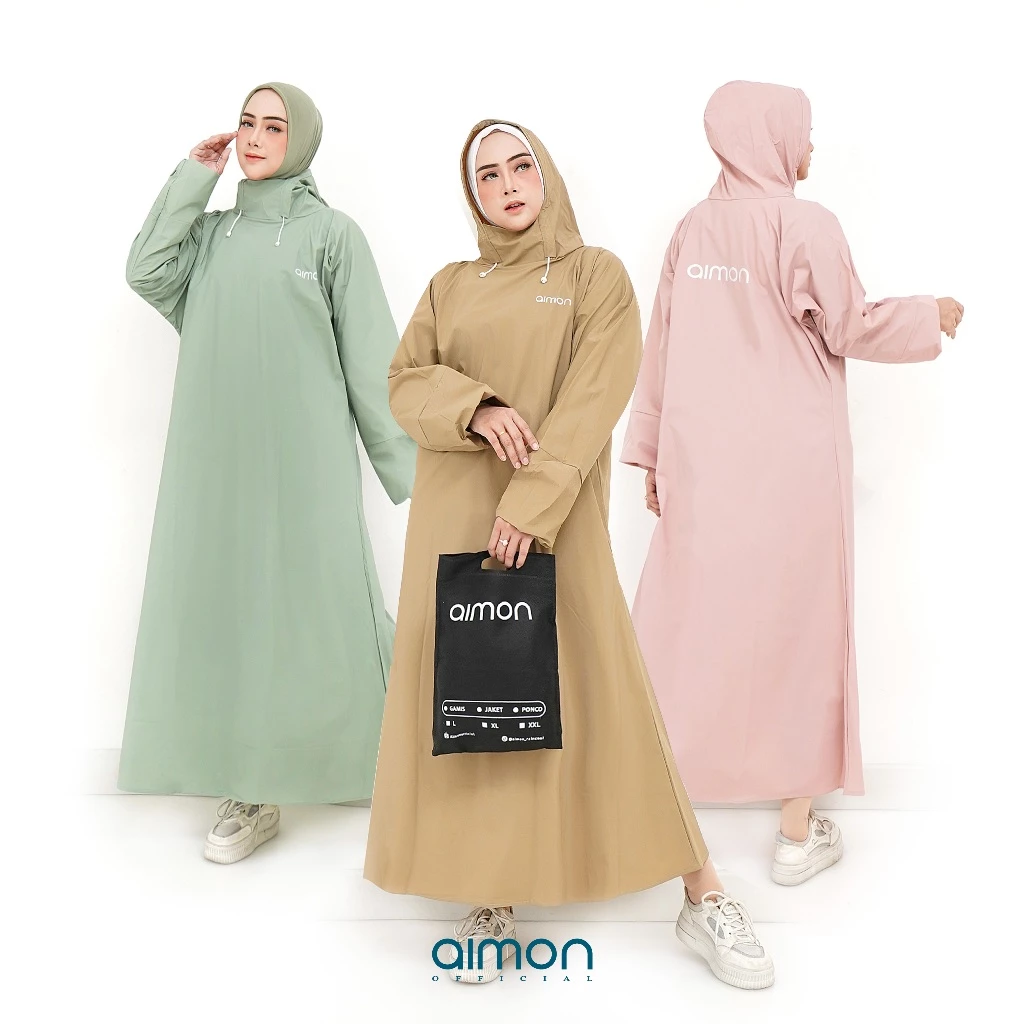 Jas Hujan Wanita Gamis Muslimah Tebal Aimon Waterproof