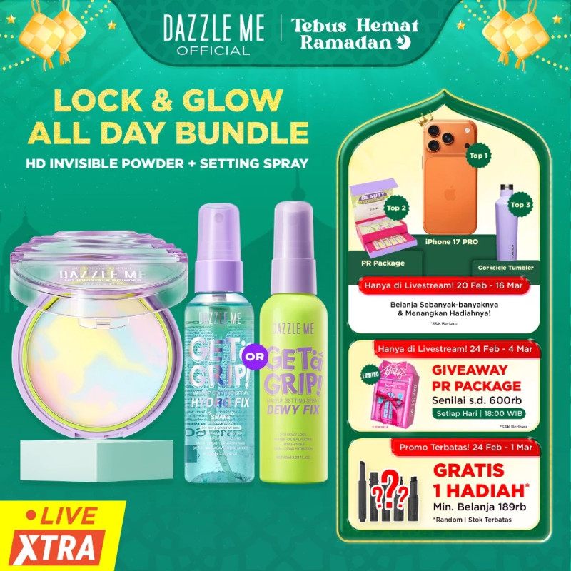 [BEST DEALS] DAZZLE ME Lock & Glow All Day Bundle Invisible Powder dan Setting Spray 24H Lock and Stay Loose Powder Oil Control