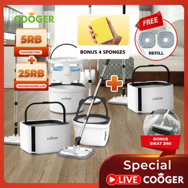 COOGER Alat Pel Lantai Bentuk Panda Deluxe 2in1 Dengan Ember Otomatis Pengering Dan Pembilas Panda Automatic Single Spin Mop