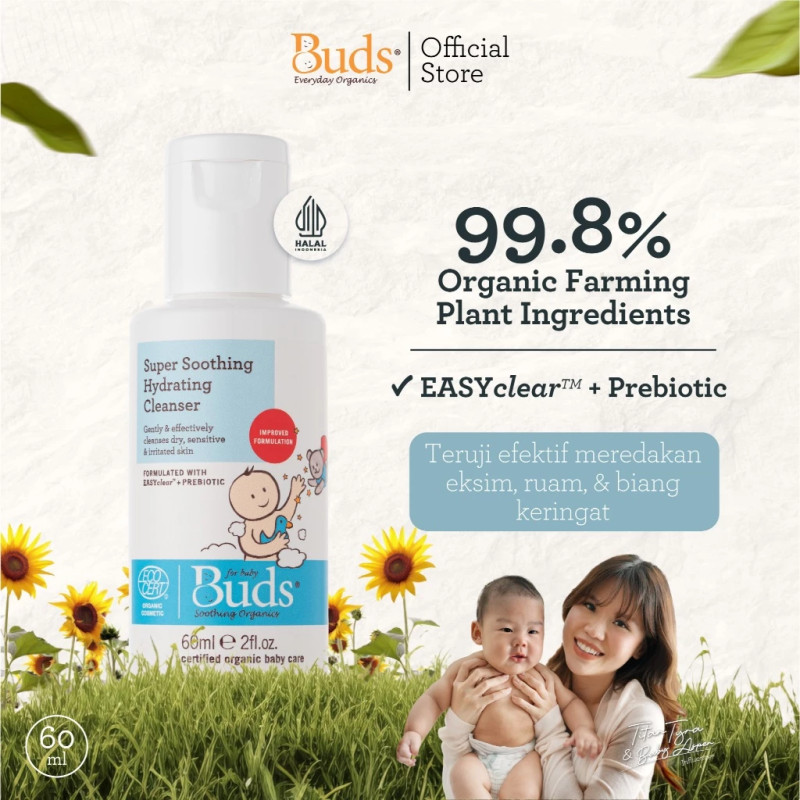 [STARTER PACK] Buds Organics Super Soothing Hydrating Cleanser 60ml - Sabun Sampo Mandi Perawatan Iritasi Luka Eczema Bayi dan Anak