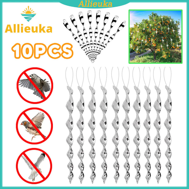 Allieuka 10pcs Alat Pengusir Burung Gantung Bentuk Spiral Reflektif Untuk Taman / Outdoor