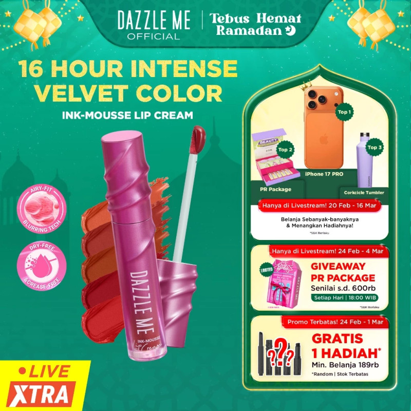 DAZZLE ME Ink-Mousse Lip Cream Matte Lembut Tahan Lama 16 Jam Lipstik Ringan, Waterproof, Kissproof, Tidak Kering & Tidak Berminyak Lipstick Lipstik Lip Matte Make Up Bibir Halus & Pigmented