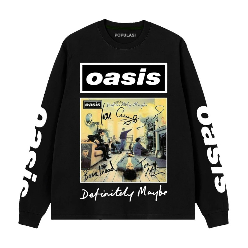 Populasi Official Kaos Lengan Panjang Rib Oasis Definitaly Maybe T-shirt Band bahan Combed 24s