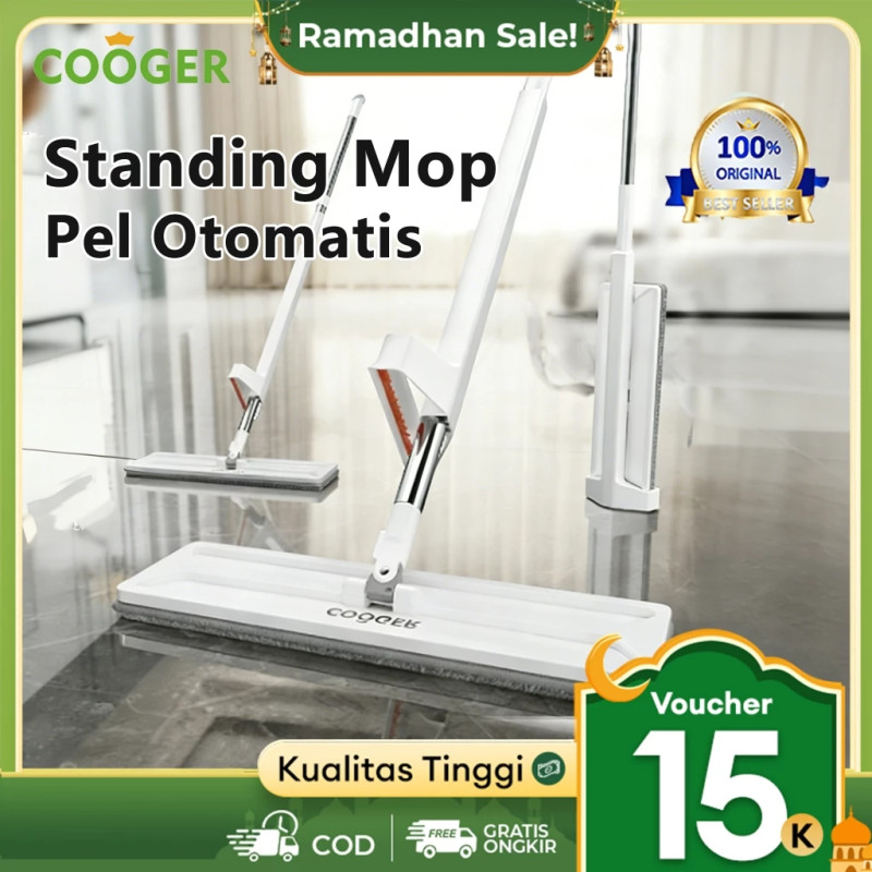 COOGER Pel Peras Otomatis Pel Lantai Super Berdiri Dengan Kain Pel Microfiber Ultra White Standing