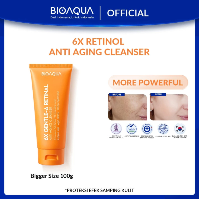 BIOAQUA 6X Gentle-A Retinol Amino Facial Wash Anti Aging Low pH Gentle Cleanser 100g Brightening Sabun Cuci Muka Membersihkan pori-pori Secara Mendalam