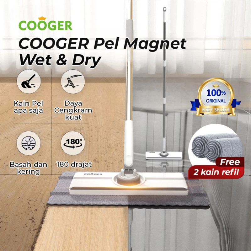 COOGER Alat Pel Kering dan Basah Alat Pel Magnet Gagang Panjang Dengan Magnet Segala Kain dan Segala Lantai Multifungsi
