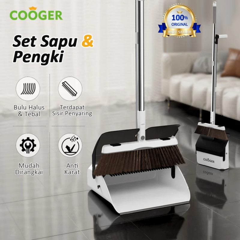 COOGER Sapu Dan Pengki Set Sapu 2IN1 Luxury Broom Set Sapu Pembersih Lantai Dilengkapi Pengki Lipat