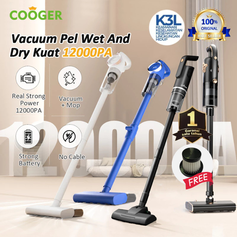 COOGER Vakum Cleaner Wet And Dry Vacuum Pel Lantai Pembersih Kasur Sofa Kuat 12000Pa Tanpa Kabel