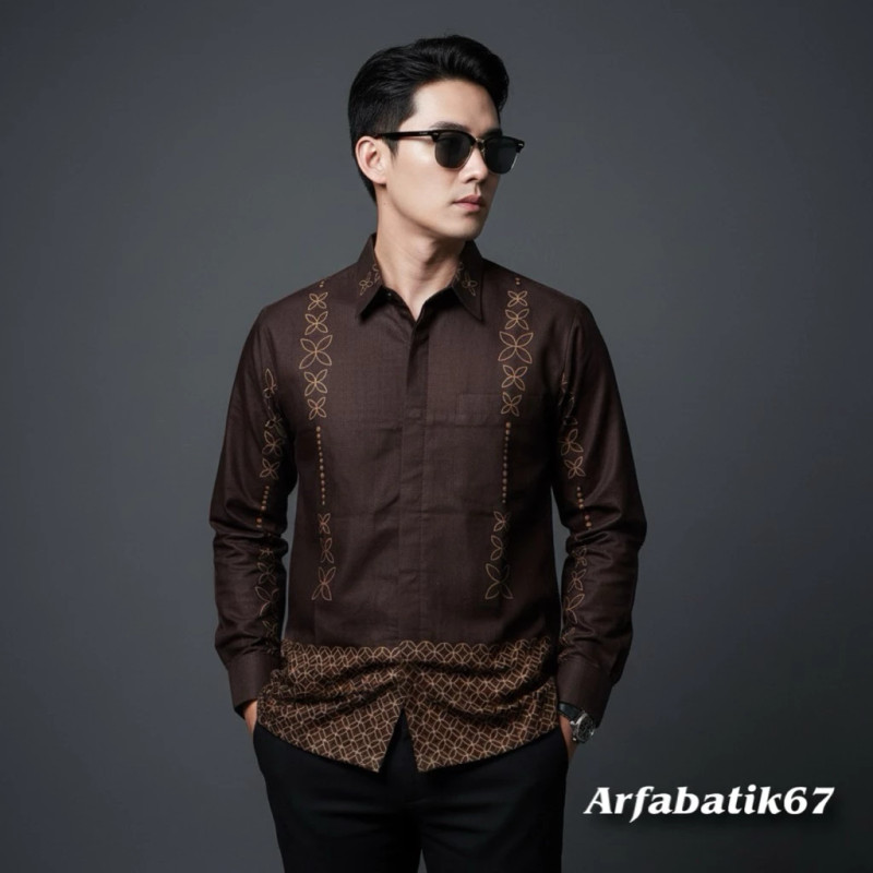 KAWUNG MAHOGANY Kemeja batik pria lengan panjang katun prima premium lapis furing hero ready seragaman by arfabatik67