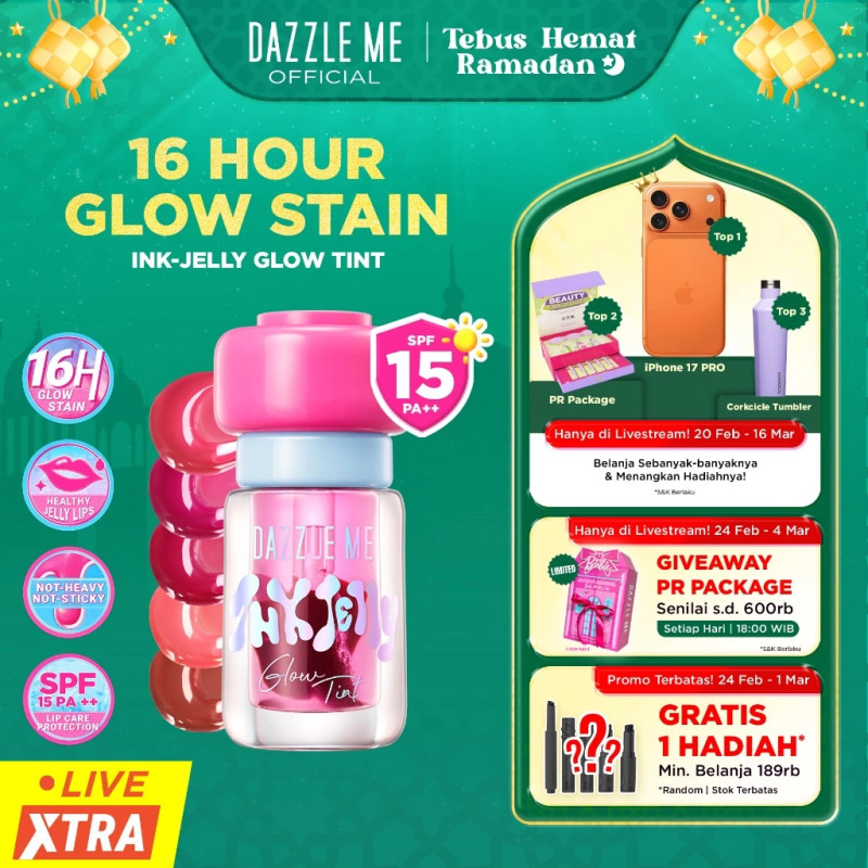 DAZZLE ME Ink-Jelly Glow Tint SPF 15 PA++ Longlasting Lip Tint 16 Jam Glow Lip Stain Tahan Lama Non-Sticky Lip Gloss Smooth Hydrating Jelly Texture Liptint
