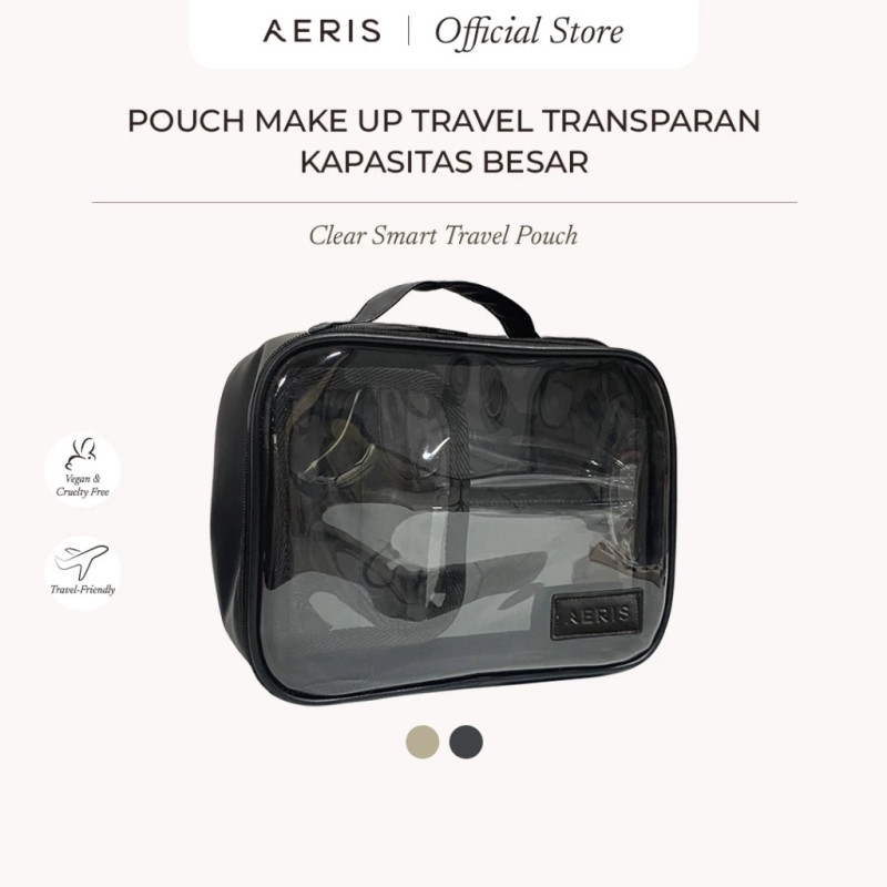 Aeris Beauté Clear Smart Travel Pouch | Tas Penyimpanan Brush Make Up Skincare Besar Multifungsi Dengan Kaca Tahan Air untuk Travel