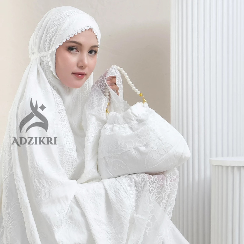 ADZIKRI - Mukena Dewasa 2in1 Raya Katun Polo Linen Bordir Renda Susun Mewah