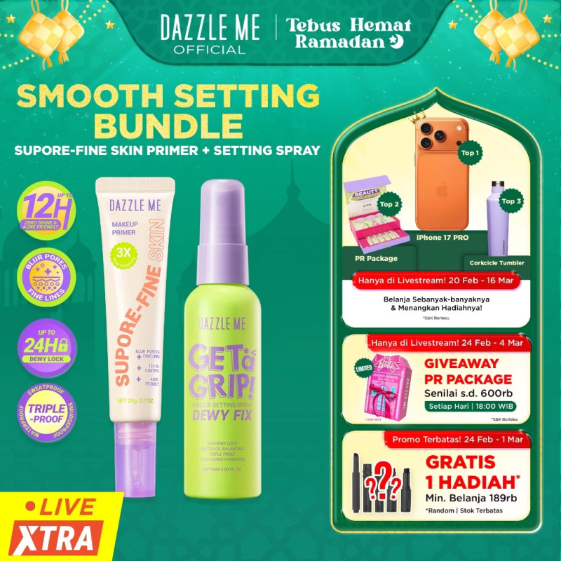 [BEST DEALS] DAZZLE ME Smooth Setting Bundle Set Primer Halus dan Setting Spray untuk Makeup Sempurna Tampilan Awet Seharian Tahan Lama Setting Spray Dewy Matte Acne Aerosol Anti Polusi