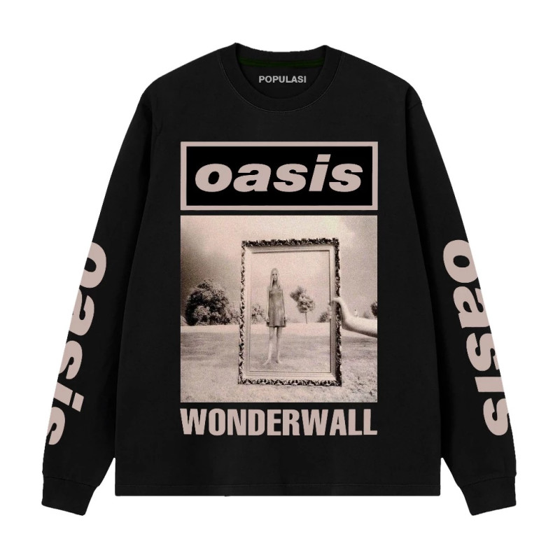 Populasi Official Kaos Lengan Panjang Rib Oasis Wonderwall T-shirt Band bahan Combed 24s