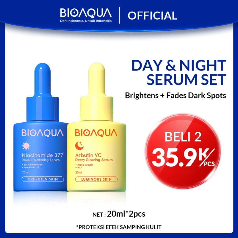 BIOAQUA Day Serum & Night Serum Arbutin Vc Dewy Glowing Serum Wajah / Symwhite 377 Serum Whitening 20ml Serum Brightening Efektif Menyamarkan Flek Hitam Untuk Kulit kusam/Flek Hitam