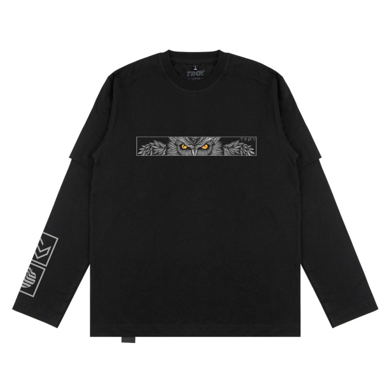 Troy Company Double Sleeve Double Layer Longsleeve Tshirt Pure Black Gaze - Kaos Lengan Panjang Hitam DSD 2582
