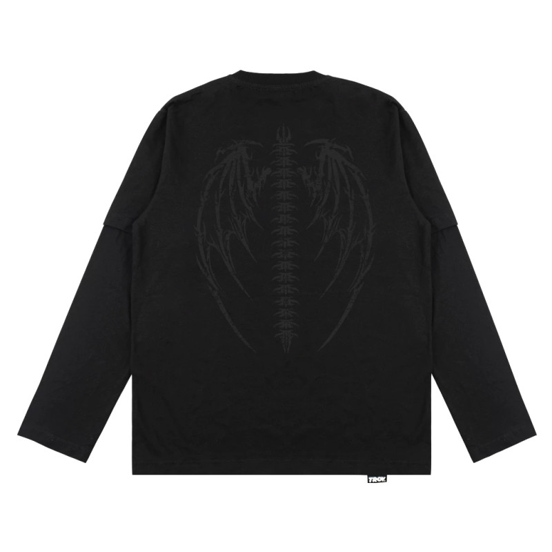Troy Company Double Sleeve Double Layer Longsleeve Tshirt Pure Black Demonios - Kaos Lengan Panjang Hitam DSD 2530