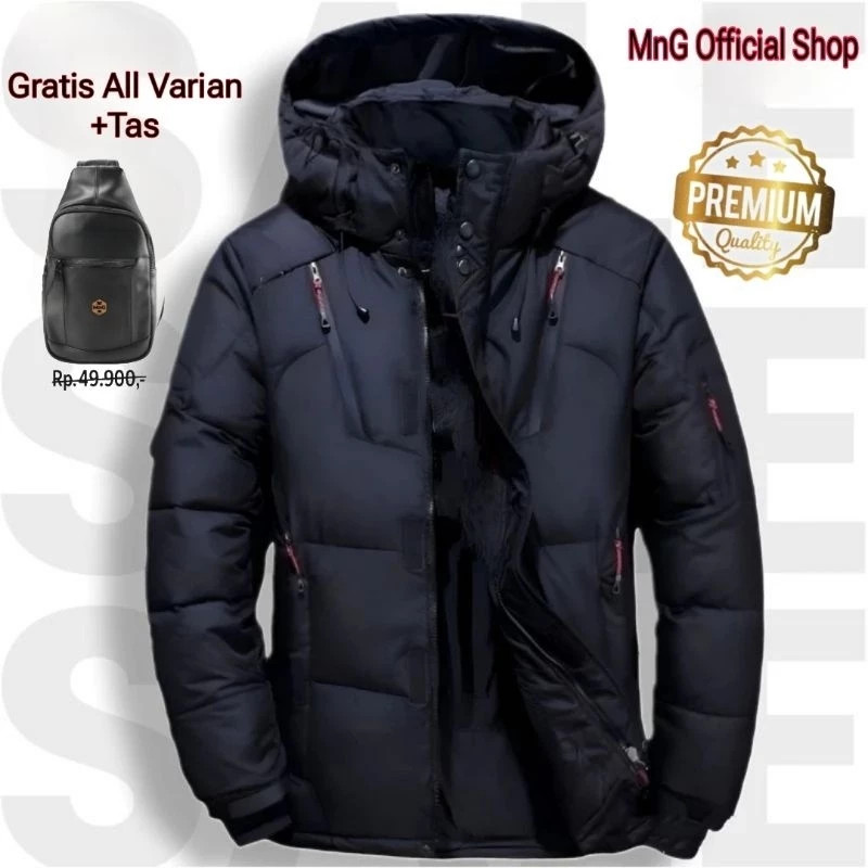 Jaket Anti Air Tebal MnG Pria wanita Waterproof Windproof Winter Outdoor Puffer Tebal Musim Dingin