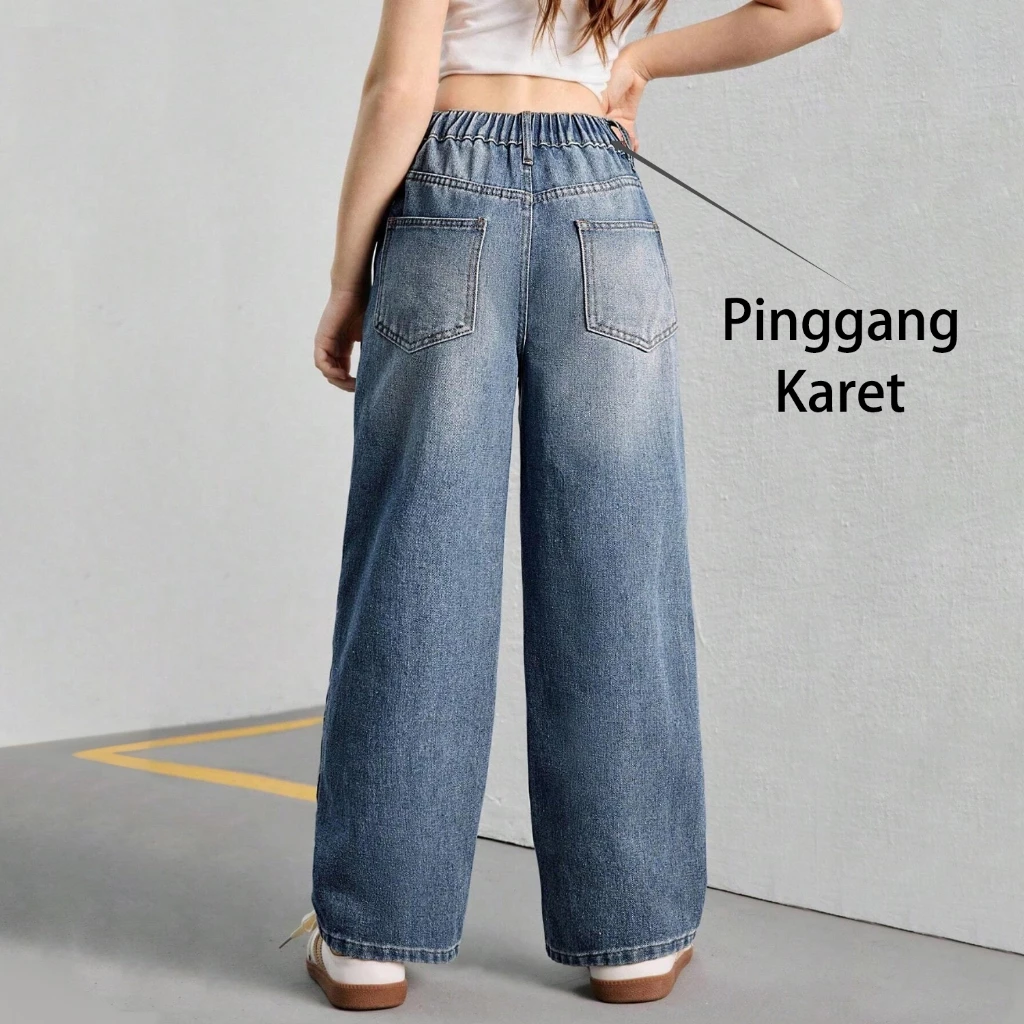 boll.id Pinggang Karet — Celana Jeans Wanita Baggy Jumbo Jeans Panjang Highwaist Korean Style Wanita Celana Jeans Wanita Terbaru Fashion