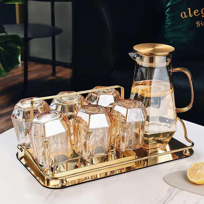 Pitcher Teko Set /Drink Set Kimglass isi 5 pcs Set Teko Air Kaca Jug Picher Glass Kettle Air Kaca 7in1