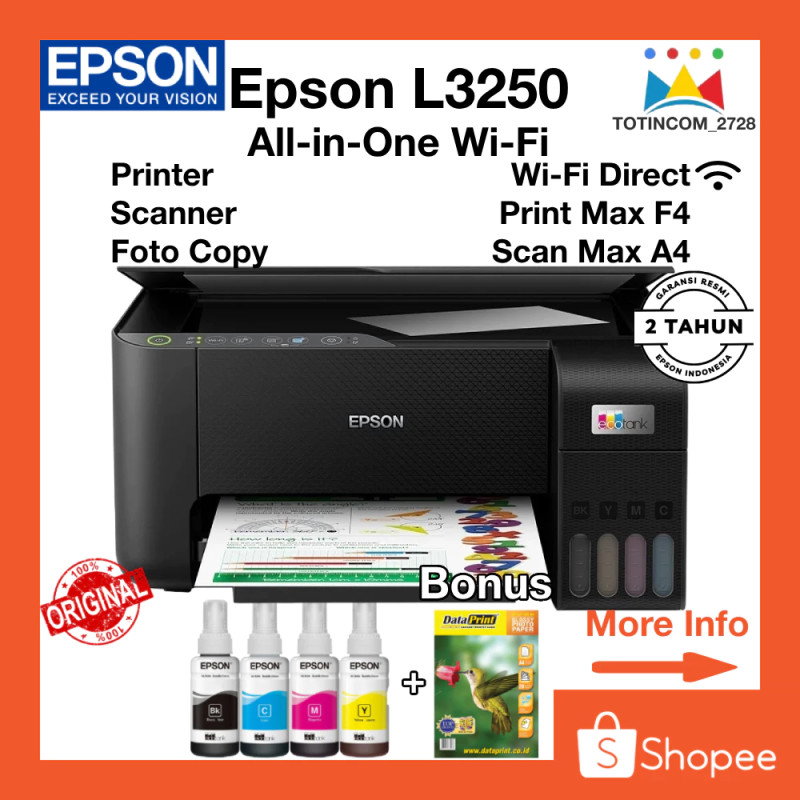 Printer F4 Epson L3251 3250 Wifi Print F4 Scan A4 Fotocopy A4 Tinta Original 3251 Garansi Resmi