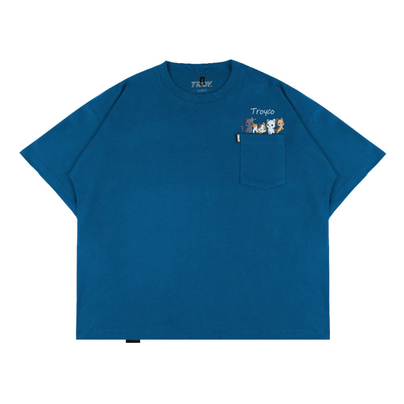 Troy Company Boxy Oversized Pocket Tees Deep Blue Kittens - Kaos Pria Boxy Oversize BKD 2618