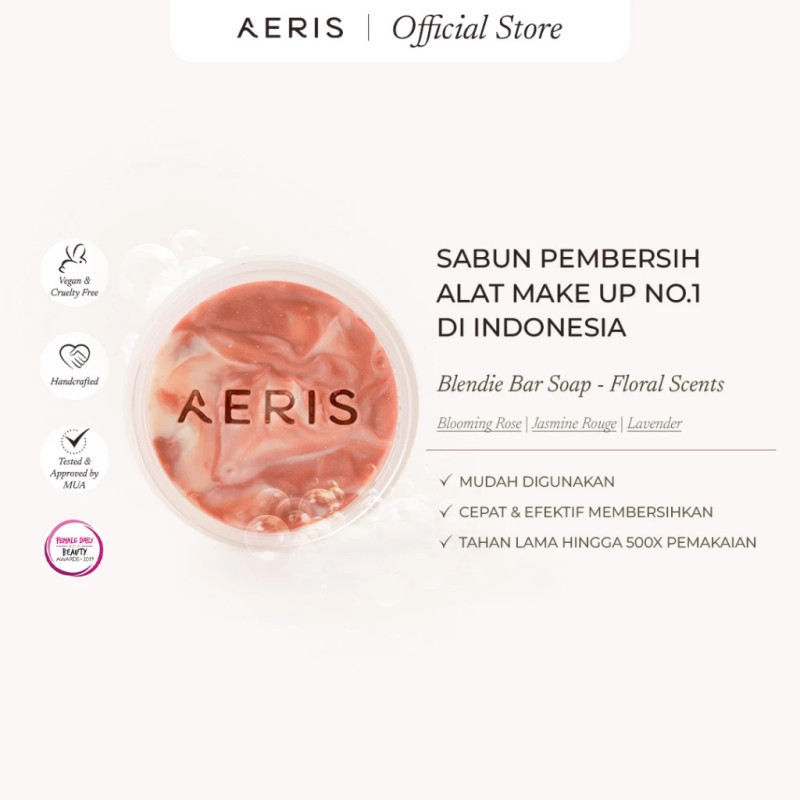 Aeris Beauté Blendie Bar Soap Floral (Lavender, Blooming Rose, & Jasmine Rouge) | Sabun Pembersih Make Up untuk Brush Spons Cepat Efektif Instan Wangi Bunga