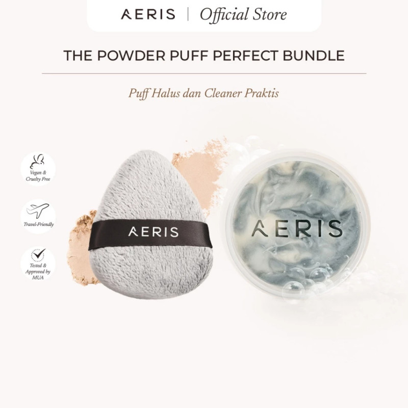 Aeris Beauté The Powder Perfect Pair Bundle | 1 Set Bundle Paket Hemat Spons Bedak Triple Duty Powder Puff dan Blendie Bar Sabun Pembersih Alat Make Up