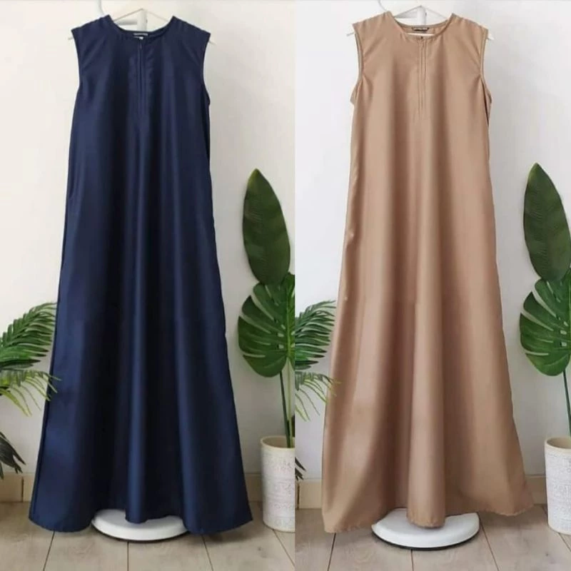 Inner Dress Wanita Polos Tanpa Lengan Sleting Depan Muslimah Terbaru Kekinian