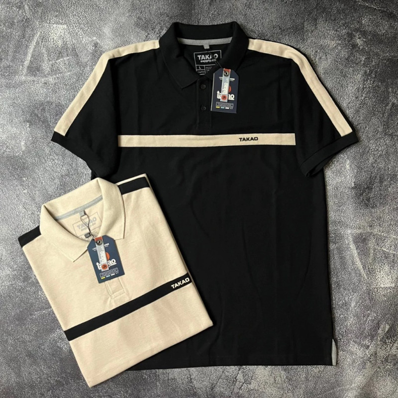 Baju Polo Pria Kombinasi Slimfit M L XL Dewasa Kaos Krah TAKAO Bahan Catton Pique Premium