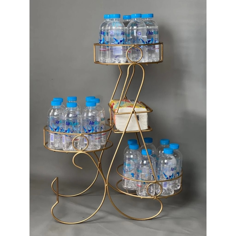 Rak Aqua 3 Susun Warna Gold Anti Karat untuk Minuman Besi Gelas Tisu