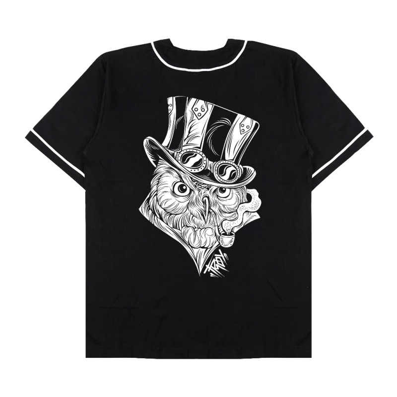 Troy Company Jersey Baseball Tshirt Black Clockwork Owl - Kaos Jersey Baseball Hitam BT 2196