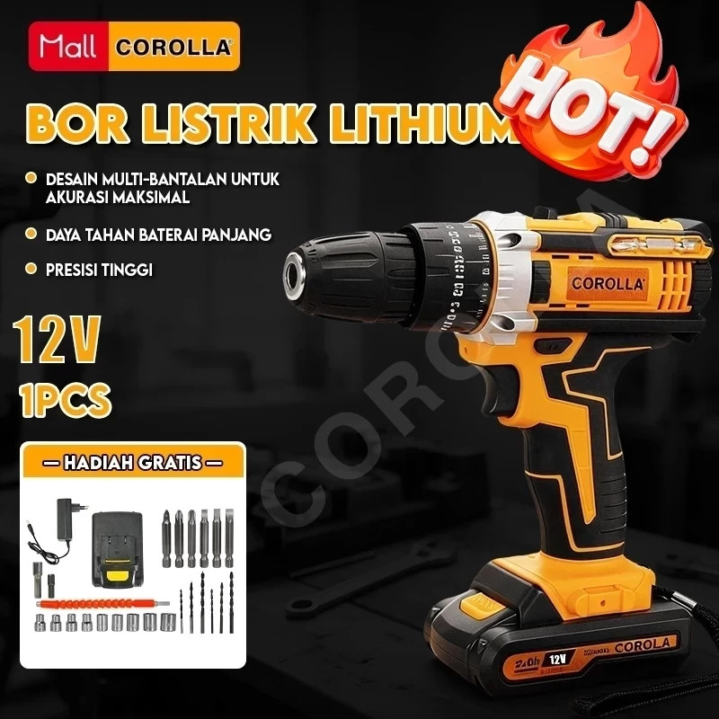 Corolla Mesin Listrik Bor Listrik Impact Drill Listrik Mesin Baterai Bor Tangan/Bor Listrik Lithium-ion Electric Drill Set 12V/Mesin Bor/Cordless Drill/Tukang Bor Listrik/Cordless Screwdriver