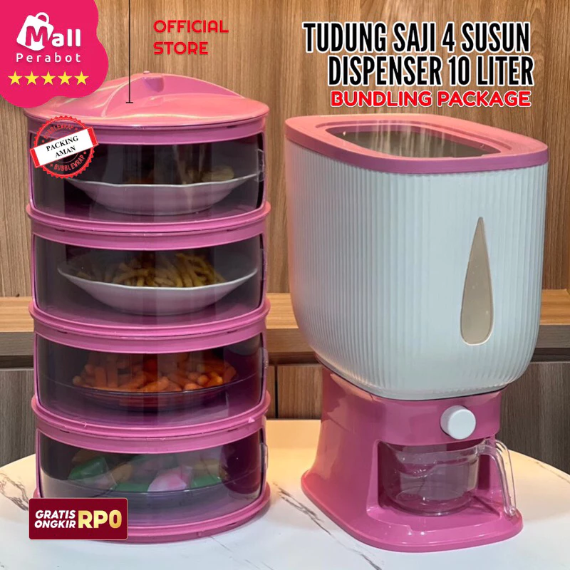 Mall Perabot | BUNDLING Dispenser Beras 10 Liter | Tudung Saji 4 Susun Tempat Penyimpanan Beras Rice Box Harga Termurah