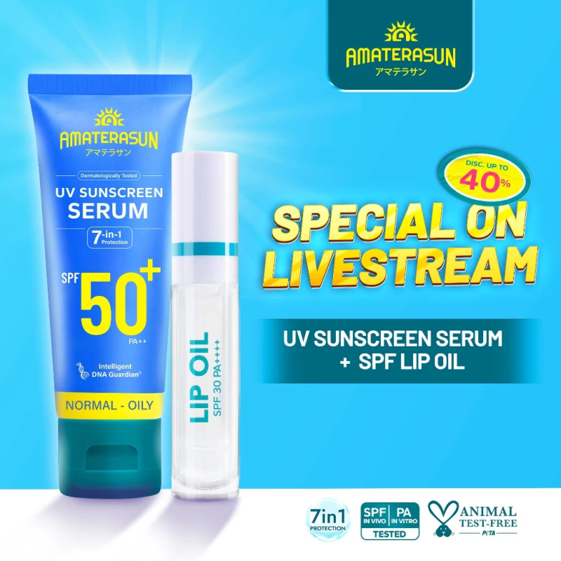 [SPECIAL LIVESTREAM] BUNDLE AMATERASUN [REAL SPF CERTIFIED] UV Sunscreen Serum SPF 50+ PA++ & Amaterasun Lip Oil SPF 30 PA+++