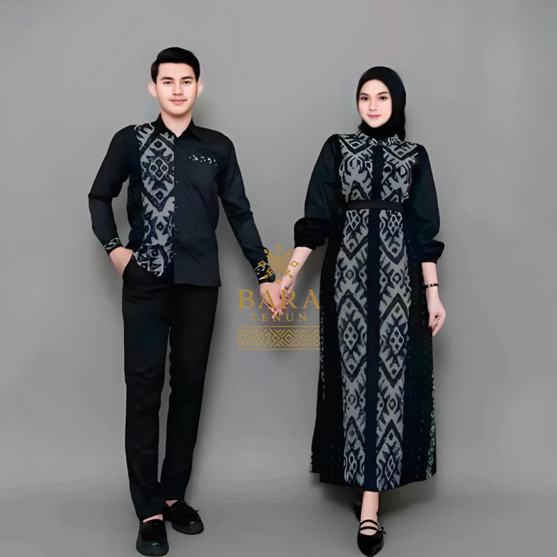 BAJU COUPLE TENUN BATIK ELEGAN PRIA WANITA . GAMIS TUNANGAN KONDANGAN LEBARAN MODERN TERBARU