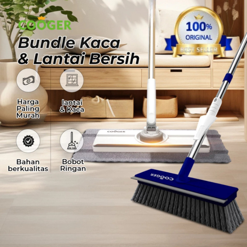 COOGER Sikat Lantai 5IN1 Pembersih Kaca Gagang Panjang Dan Alat Pel Jepit Kain Magnet Pel Kain