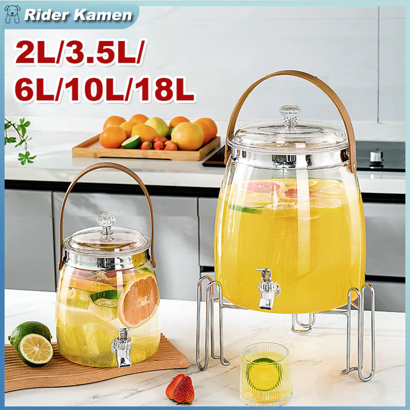 Ready Ketel Air Dingin Gaya Jepang Dengan Dispenser Air Keran, Ember Kedap Udara Transparan Rumah Tangga Kelas Makanan Bekas Air/18L Kapasitas Besar Dan Portabel Dispenser