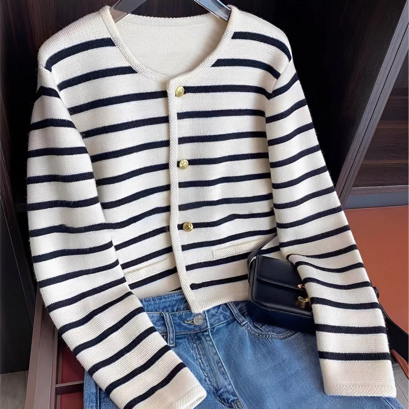 NAJWA - Cardigan Cassie Knitwear Premium RIB Katun Import Atasan Wanita/ Cheesy Cardy Stripes