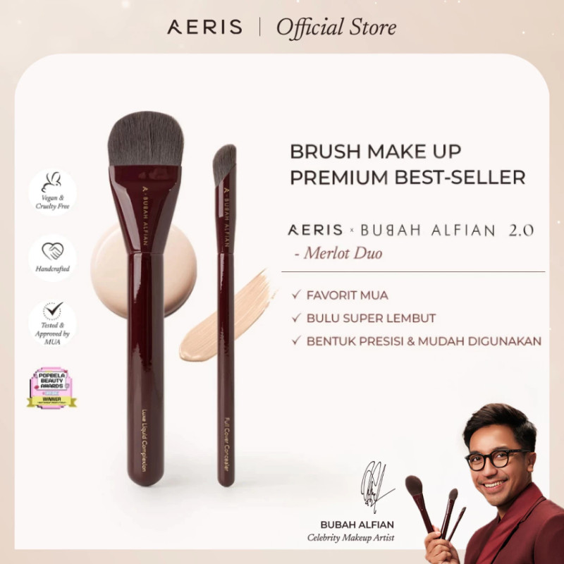Aeris Beauté x Bubah Alfian 2.0 Merlot Perfect Duo Bundle | 1 Set Bundle Paket Brush Make Up Foundation Bedak Multifungsi